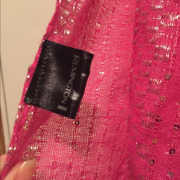 Scarf hot pink and silver with sequins - Picture 3 of 6